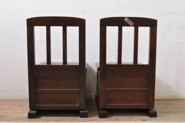 中古　民芸家具　ニレ材　引き出し付きで使い勝手抜群の回転囲炉裏チェア2脚セット(回転椅子、回転チェア、ダイニングチェア、板座チェア)(R-068184)