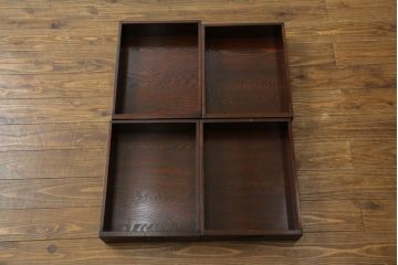 中古　民芸家具　ニレ材　引き出し付きで使い勝手抜群の回転囲炉裏チェア4脚セット(回転椅子、回転チェア、ダイニングチェア、板座チェア)(R-068185)