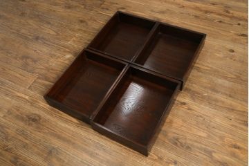 中古　民芸家具　ニレ材　引き出し付きで使い勝手抜群の回転囲炉裏チェア4脚セット(回転椅子、回転チェア、ダイニングチェア、板座チェア)(R-068185)