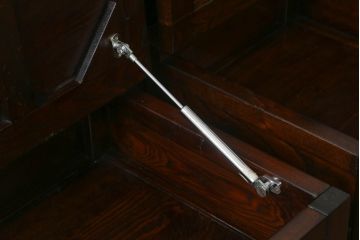 中古　民芸家具　ニレ材　引き出し付きで使い勝手抜群の回転囲炉裏チェア4脚セット(回転椅子、回転チェア、ダイニングチェア、板座チェア)(R-068185)