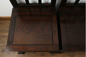 中古　民芸家具　ニレ材　引き出し付きで使い勝手抜群の回転囲炉裏チェア4脚セット(回転椅子、回転チェア、ダイニングチェア、板座チェア)(R-068185)