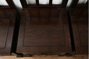 中古　民芸家具　ニレ材　引き出し付きで使い勝手抜群の回転囲炉裏チェア4脚セット(回転椅子、回転チェア、ダイニングチェア、板座チェア)(R-068185)