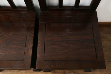 中古　民芸家具　ニレ材　引き出し付きで使い勝手抜群の回転囲炉裏チェア4脚セット(回転椅子、回転チェア、ダイニングチェア、板座チェア)(R-068185)