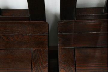 中古　民芸家具　ニレ材　引き出し付きで使い勝手抜群の回転囲炉裏チェア4脚セット(回転椅子、回転チェア、ダイニングチェア、板座チェア)(R-068185)