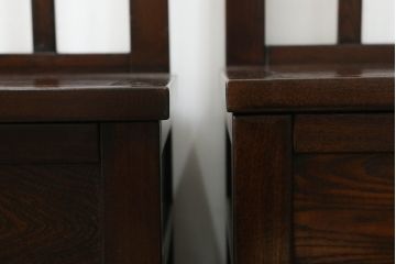 中古　民芸家具　ニレ材　引き出し付きで使い勝手抜群の回転囲炉裏チェア4脚セット(回転椅子、回転チェア、ダイニングチェア、板座チェア)(R-068185)