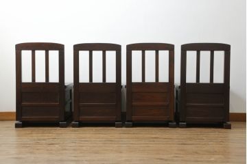 中古　民芸家具　ニレ材　引き出し付きで使い勝手抜群の回転囲炉裏チェア4脚セット(回転椅子、回転チェア、ダイニングチェア、板座チェア)(R-068185)