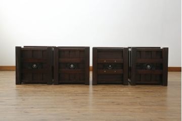 中古　民芸家具　ニレ材　引き出し付きで使い勝手抜群の回転囲炉裏チェア4脚セット(回転椅子、回転チェア、ダイニングチェア、板座チェア)(R-068185)