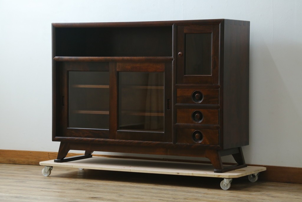 中古　美品　松本民芸家具　どこかレトロな雰囲気も感じる90型茶タンス　定価約44万円　(R-068190)