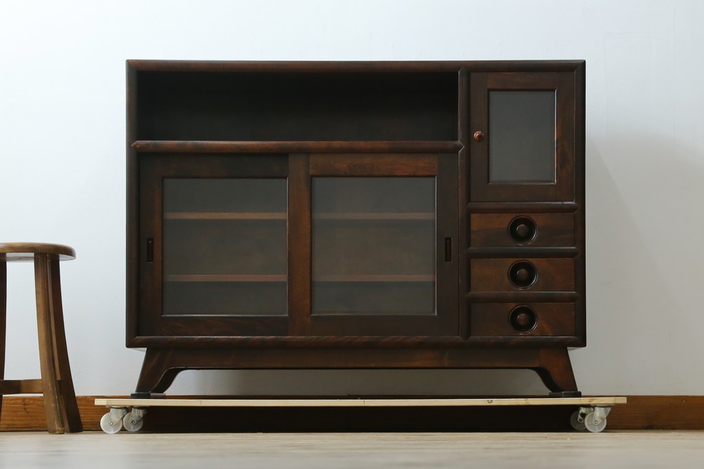 中古　美品　松本民芸家具　どこかレトロな雰囲気も感じる90型茶タンス　定価約44万円　(R-068190)