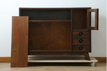 中古　美品　松本民芸家具　どこかレトロな雰囲気も感じる90型茶タンス　定価約44万円　(R-068190)