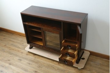 中古　美品　松本民芸家具　どこかレトロな雰囲気も感じる90型茶タンス　定価約44万円　(R-068190)