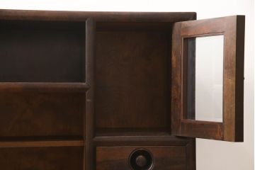 中古　美品　松本民芸家具　どこかレトロな雰囲気も感じる90型茶タンス(サイドボード、戸棚、収納棚)(定価約44万円)(R-068190)