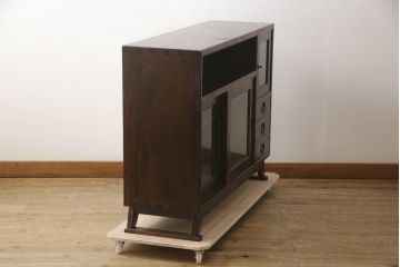 中古　美品　松本民芸家具　どこかレトロな雰囲気も感じる90型茶タンス(サイドボード、戸棚、収納棚)(定価約44万円)(R-068190)