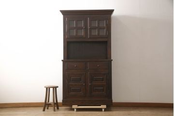 中古　美品　松本民芸家具　絶版モデル　洗練されたモダンな空間を演出するE型食器棚(カップボード、キャビネット、戸棚、収納棚、飾り棚)(R-068191)