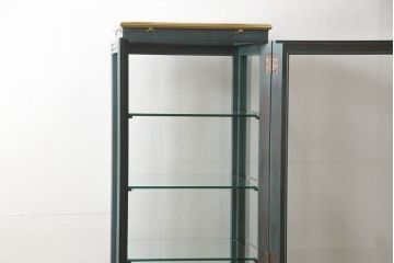 中古　バロッサバレンティ(VARO,S.A. VALENTI)　グリーンカラーが空間のアクセントになる縦型ガラスケース(ショーケース、飾り棚、陳列棚、ガラスキャビネット、店舗什器)(R-068194)