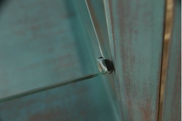 中古　バロッサバレンティ(VARO,S.A. VALENTI)　グリーンカラーが空間のアクセントになる縦型ガラスケース(ショーケース、飾り棚、陳列棚、ガラスキャビネット、店舗什器)(R-068194)