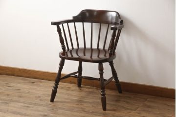 中古　美品　松本民芸家具　#91型　落ち着きのある大人カフェ風インテリアが叶うアームチェア(キャプテンチェア、板座チェア、椅子、ダイニングチェア、イス)(定価約13万円)(R-068195)