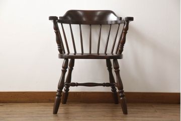中古　美品　松本民芸家具　#91型　落ち着きのある大人カフェ風インテリアが叶うアームチェア(キャプテンチェア、板座チェア、椅子、ダイニングチェア、イス)(定価約13万円)(R-068195)