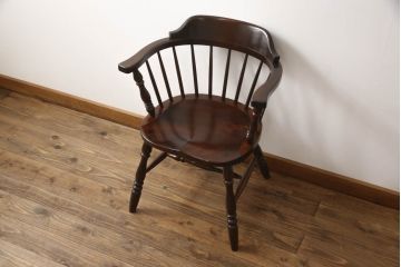 中古　美品　松本民芸家具　#91型　落ち着きのある大人カフェ風インテリアが叶うアームチェア(キャプテンチェア、板座チェア、椅子、ダイニングチェア、イス)(定価約13万円)(R-068195)
