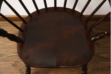 中古　美品　松本民芸家具　#91型　落ち着きのある大人カフェ風インテリアが叶うアームチェア(キャプテンチェア、板座チェア、椅子、ダイニングチェア、イス)(定価約13万円)(R-068195)