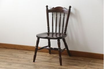中古　松本民芸家具　16型スピンドルチェア　ゆったりと座れるダイニングチェア(板座チェア、椅子、イス)(R-068201)