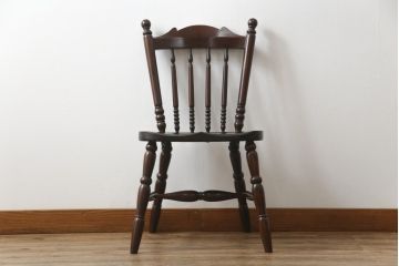中古　松本民芸家具　16型スピンドルチェア　ゆったりと座れるダイニングチェア(板座チェア、椅子、イス)(R-068201)