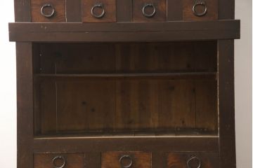 和製アンティーク　上手物!　下段にも引き出し付きの四尺水屋箪笥(食器棚、収納棚、重ね戸棚、時代箪笥、茶箪笥、キャビネット)(R-068203)