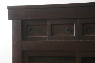 和製アンティーク　上手物!　下段にも引き出し付きの四尺水屋箪笥(食器棚、収納棚、重ね戸棚、時代箪笥、茶箪笥、キャビネット)(R-068203)