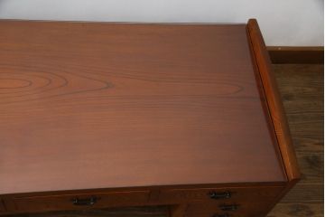 中古　最高級品　国産職人手造り　漆塗り　木目が美しい大振りで重厚な片袖机(座机、文机、ローテーブル、センターテーブル、作業台、ワークデスク、在宅用、在宅ワーク用)(R-068228)