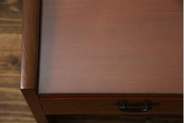 中古　最高級品　国産職人手造り　漆塗り　木目が美しい大振りで重厚な片袖机(座机、文机、ローテーブル、センターテーブル、作業台、ワークデスク、在宅用、在宅ワーク用)(R-068228)