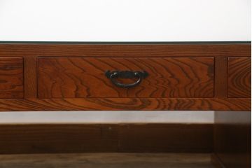 中古　最高級品　国産職人手造り　漆塗り　木目が美しい大振りで重厚な片袖机(座机、文机、ローテーブル、センターテーブル、作業台、ワークデスク、在宅用、在宅ワーク用)(R-068228)