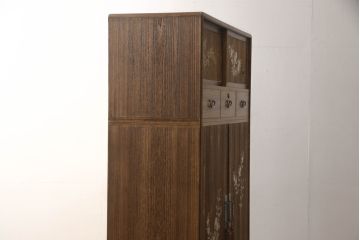 中古　最高級!!　蒔絵入り　焼桐　山崎東陽作　花の絵柄がかわいらしく品を感じさせる総桐箪笥(総桐たんす、胴厚、衣装箪笥、着物箪笥、収納タンス、引き出し、和箪笥)(R-068231)