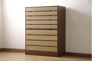中古　モダンデザイン　老舗　桐屋田中　直線的でシンプルなデザインが格好良い加茂総桐箪笥(チェスト、桐たんす、和タンス、衣装箪笥)
