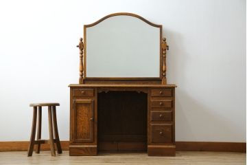 中古　美品　三越家具(現カントリーハウス)　Brugge(ブルージュ)　オーク材　クラシカルな雰囲気漂うドレッサー(鏡台、ミラー)(R-068239)