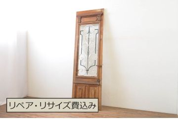 海外アンティーク　オーク材　特大!!小洒落たデザインのアイアンフェンス入りの背の高いドア1枚(建具、木製扉)(R-068244)