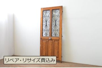 海外アンティーク　オーク材　特大!!かわいらしいデザインのアイアンフェンス入りの背の高いドア1枚(建具、木製扉)(R-068247)