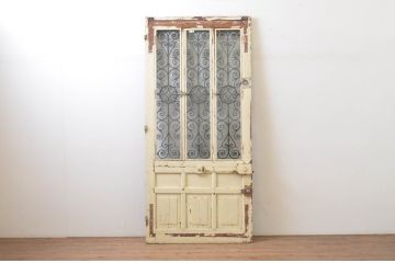 海外アンティーク　オーク材　特大!!品格のあるデザインのアイアンフェンス入り　背の高いドア1枚(建具、木製扉)(R-068248)