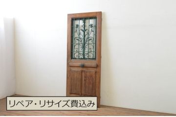 海外アンティーク　オーク材　特大!!繊細なデザインのアイアンフェンス入り　背の高いドア1枚(建具、木製扉)(R-068250)