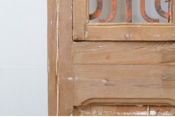 海外アンティーク　パイン材　アイアンフェンス入り背の高い両開きドア1対2枚セット(建具、木製扉)(R-068253)