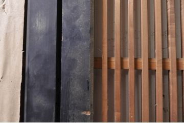 アンティーク建具　上手物!!和モダンなお部屋作りにおすすめな丸く面取りされた縦桟の格子戸4枚セット(引き戸、ガラス帯戸)(R-068275)