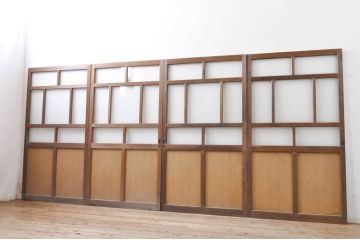 レトロ建具　ノスタルジックな雰囲気漂う大正ロマンデザインのガラス戸4枚セット(引き戸)(R-068276)