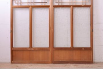 アンティーク建具　レトロなお部屋作りにおすすめな組子入りガラス戸2枚セット(引き戸)(R-068278)