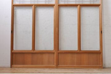 アンティーク建具　レトロなお部屋作りにおすすめな組子入りガラス戸2枚セット(引き戸)(R-068278)
