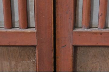 アンティーク建具　上手物!! 高級品 腰板欅(ケヤキ)材 丸面取り縦格子の幅狭格子戸4枚セット(引き戸)(R-068280)