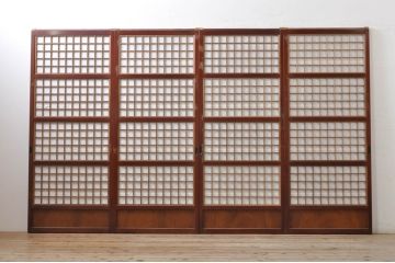 アンティーク建具　上手物!! 高級品 腰板欅(ケヤキ)材 丸面取り縦格子の幅狭格子戸4枚セット(引き戸)(R-068280)