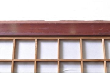 アンティーク建具　上手物!! 高級品 腰板欅(ケヤキ)材 丸面取り縦格子の幅狭格子戸4枚セット(引き戸)(R-068280)