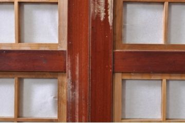 アンティーク建具　上手物!! 高級品 腰板欅(ケヤキ)材 丸面取り縦格子の幅狭格子戸4枚セット(引き戸)(R-068280)
