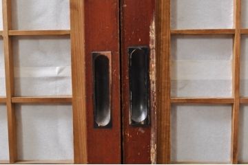 アンティーク建具　上手物!! 高級品 腰板欅(ケヤキ)材 丸面取り縦格子の幅狭格子戸4枚セット(引き戸)(R-068280)