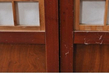 アンティーク建具　上手物!! 高級品 腰板欅(ケヤキ)材 丸面取り縦格子の幅狭格子戸4枚セット(引き戸)(R-068280)