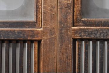 アンティーク建具　腰板欅(ケヤキ)材　どこか懐かしい雰囲気の裏障子付き幅狭格子戸4枚セット(引き戸、障子戸、ガラス帯戸)(R-068281)